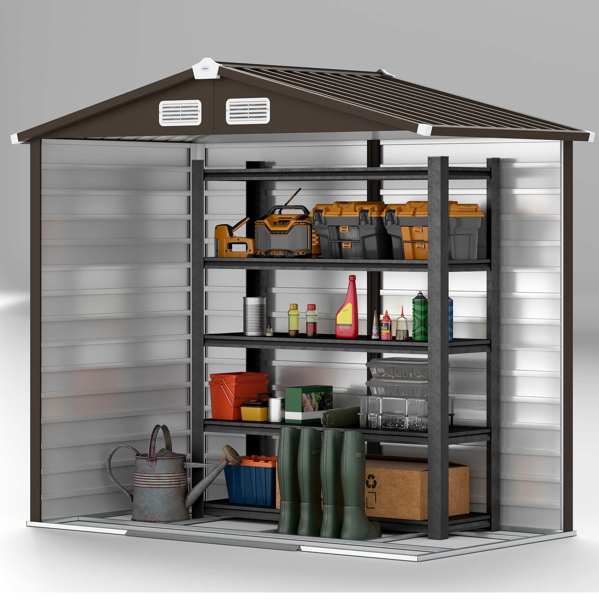 Outsunny Caseta de Jardín Exterior 2,36m² 213x120x194 cm Cobertizo de Jardín Exterior con Base Refuerzo (Suelo NO Incluido) Puertas Correderas Dobles Candado Ventanas Roble - Imagen 8