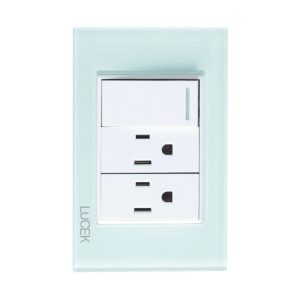BP14-CCB – PLACA CON 1 INTERRUPTOR DE ESCALERA Y 2 CONTACTOS CRISTAL CELESTE CRISTAL LUCEK