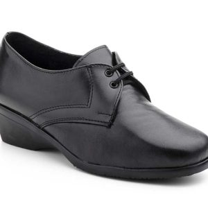 Zapatos Mujer Cuña Piel Negro Cordones Ancho Especial