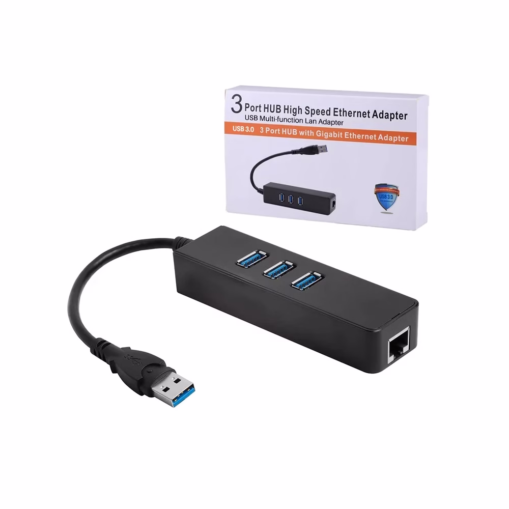 Delcom DCAS006 | Adaptador USB con 3 Puertos USB 3.0 y Lan Gigabit